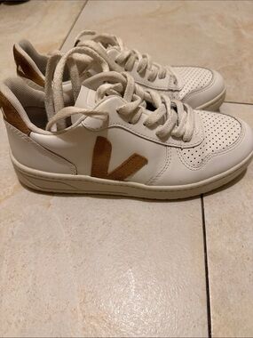 Veja White Leather Sneakers with Tan Suede V